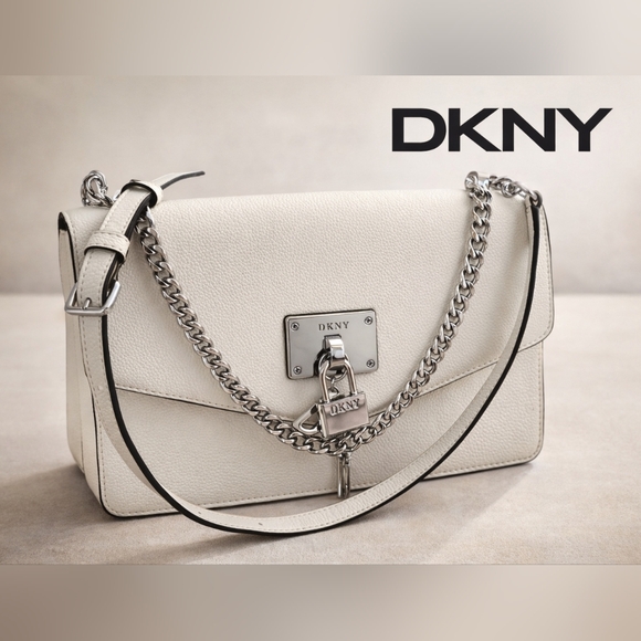 DKNYC Handbags - DKNYC White Leather Crossbody Bag with Chain